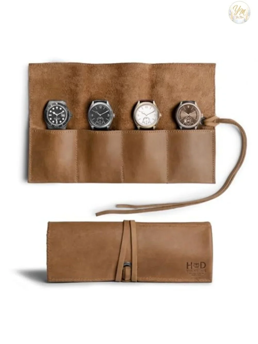 Leather Watch Roll Organizer Holds 4 Watches Handmade Travel Case